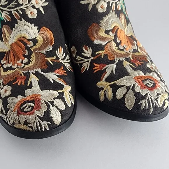 Johnny Was Women's Gray Floral Leather Embroidered Sammi West Boots 9 EUR 39